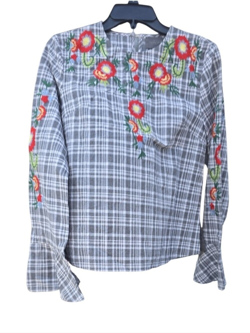 Anthropologie Sunday in Brooklyn Women’s Sz M Plaid Floral Embroidered